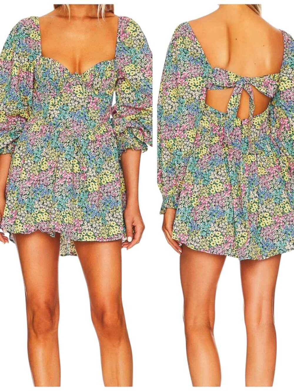 For Love and Lemons Ruth Floral Corset Mini Dress NWT Small Organic Cotton